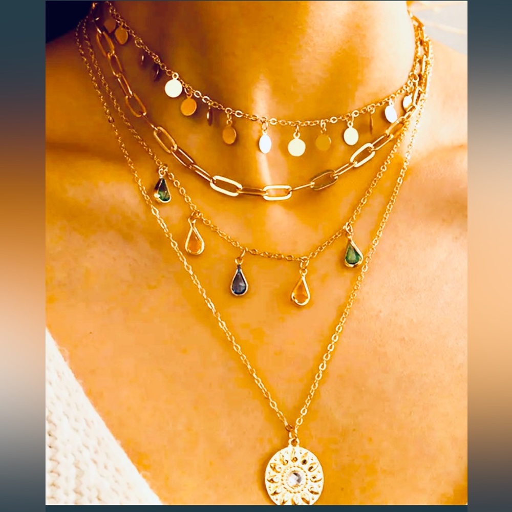 Four layers chain necklace pendant paper clip trendy fashion stylish women girls